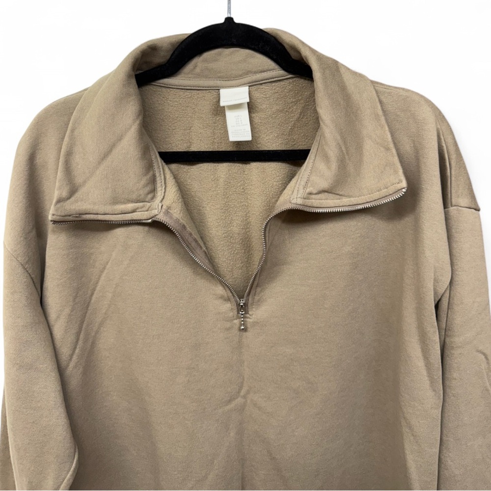 H&M oversized beige/tan quarter-zip pullover sweatshirt dress - Picture 3 of 6